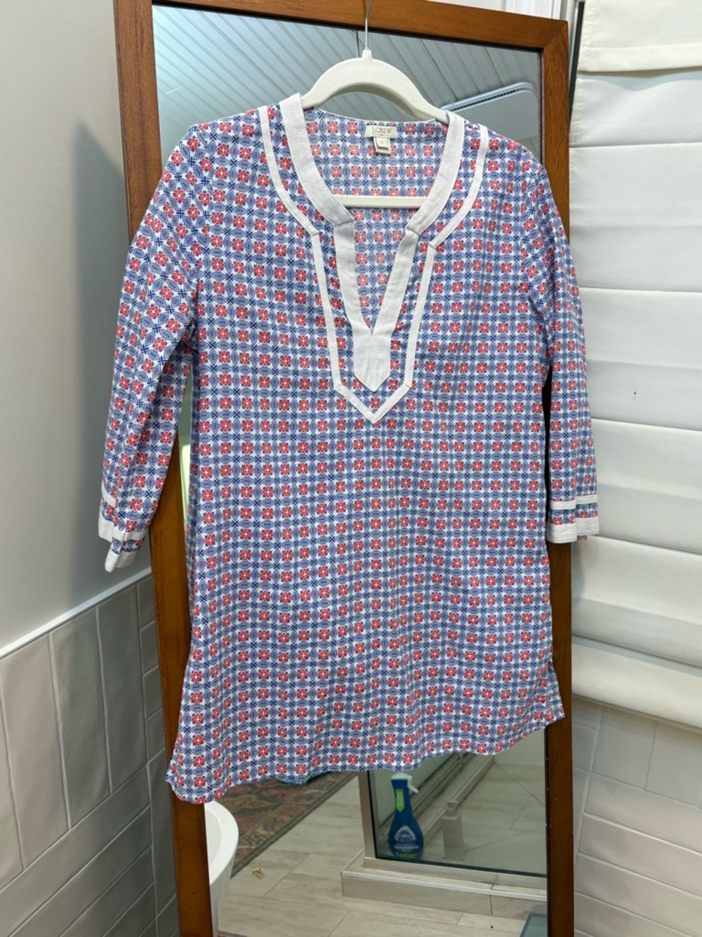 J. Crew Blue and Red Geometric Tunic